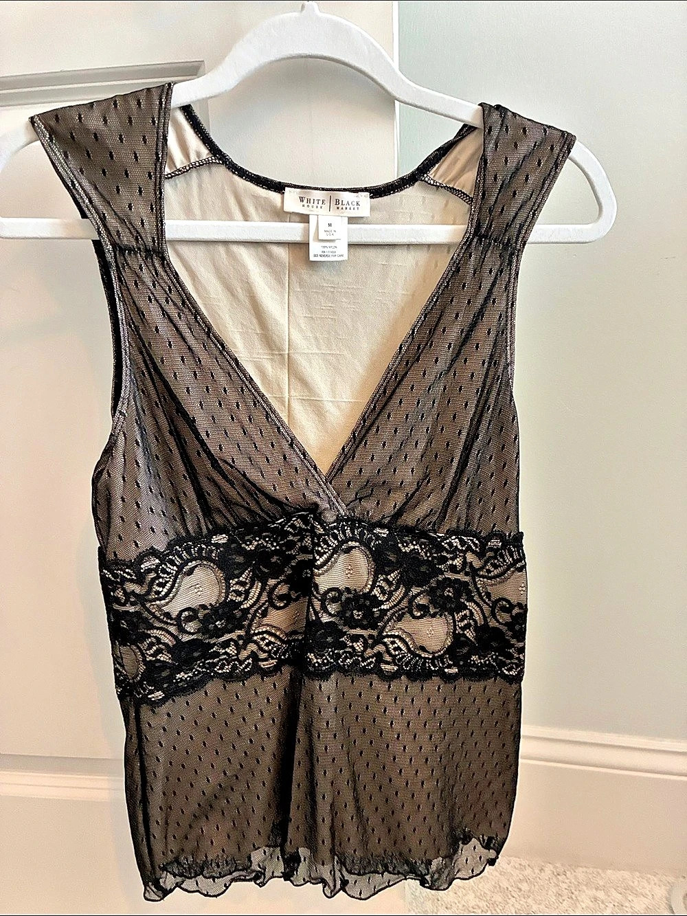 White House Black Market Black Lace Mesh Tank Top Size Medium Like New